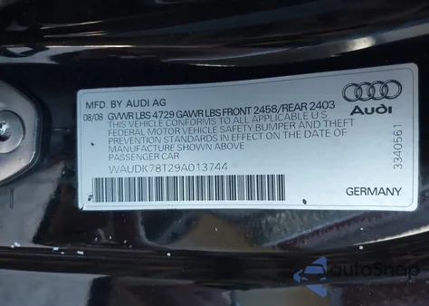 2009 Audi A5 3.2L z USA, uszkodzony, nr VIN WAUDK78T29A013744